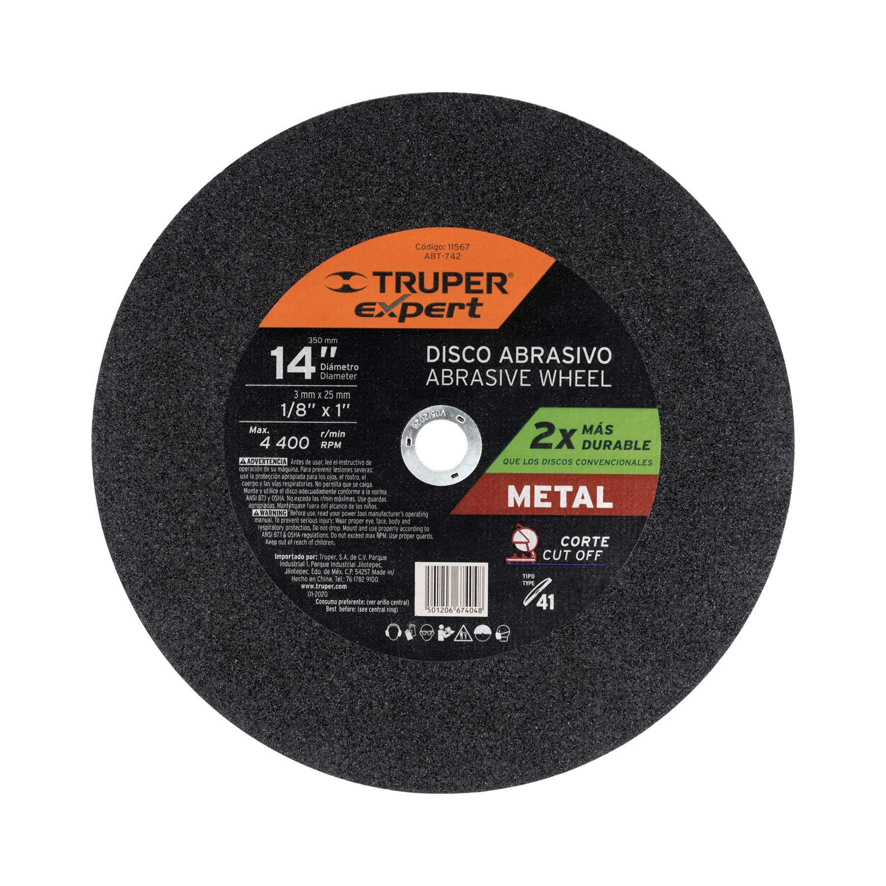Disco Tipo 41 de 14' x 3.4 mm para corte de metal, EXPERT