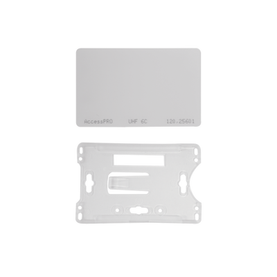 ACCESSPRO - Kit de  Tag UHF tipo Tarjeta para lectoras de largo alcance 900 MHZ / EPC GEN 2 / ISO 18000 6C / No imprimible / Incluye porta tarjeta