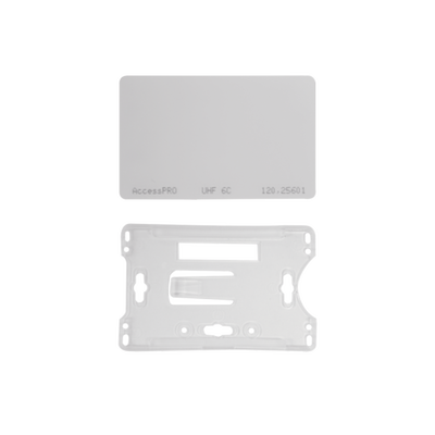ACCESSPRO - Kit de  Tag UHF tipo Tarjeta para lectoras de largo alcance 900 MHZ / EPC GEN 2 / ISO 18000 6C / No imprimible / Incluye porta tarjeta