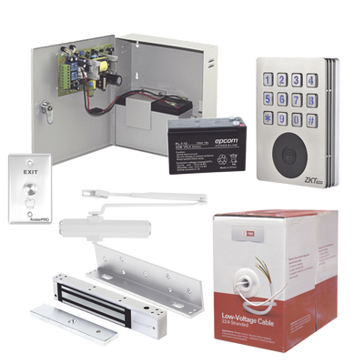 ACCESSPRO - Sistema de Control de Acceso / Teclado con Lector de Tarjetas / Chapa Magnética 600 lb / Cierra Puerta 40-65 kg / Fuente 12VCC 3A con Batería