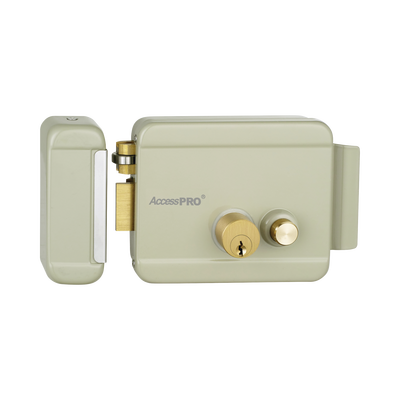 ACCESSPRO - Cerradura Eléctrica con Botón de Salida / Incluye Llave  / Exterior / Izquierda
