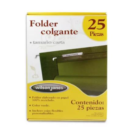 ACCO - Folder Colgante Acco Wilson Jones Carta Color Verde Tradicional Caja C/25 Pzas