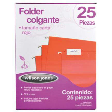 ACCO - Folder Acco Colgante Carta Color Rojo c/25 Piezas