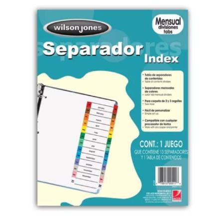 ACCO - Separador Acco Wilson Jones Mensual Carta Cejas de Colores