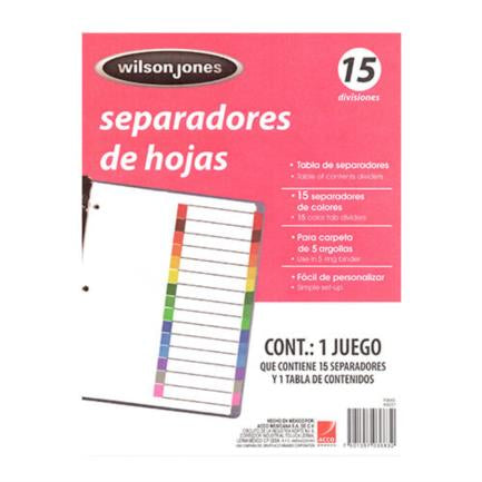 ACCO - SEPARADOR ACCO TAB 15 DIV SIN NUMERACIÓN