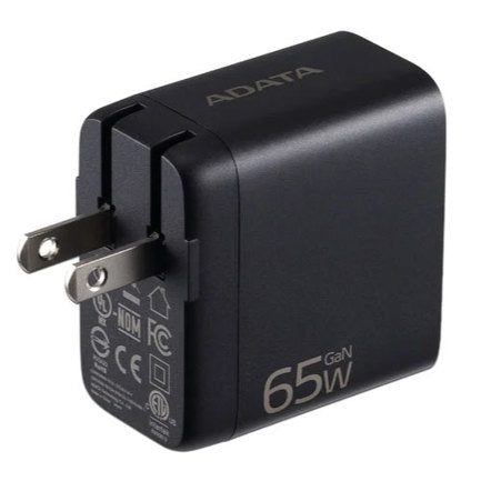 ADATA - Cargador de USB Adata de Pared 65W con 2 Puertos Tipo C y 1 Puerto USB a Enchufe Plegable colo Negro