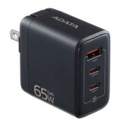 ADATA - Cargador de USB Adata de Pared 65W con 2 Puertos Tipo C y 1 Puerto USB a Enchufe Plegable colo Negro