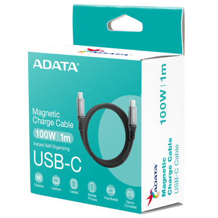 ADATA - Cable Magnético Adata Usb-C Adopta El Usb 3.2 Gen2 Estandar Velocidad De Transferencia De Datos De 10 Gbps Color Negro