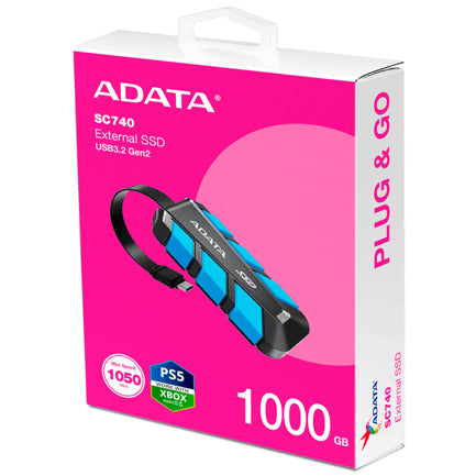 ADATA - Unidad de Estado Solido SSD Adata Externo SC740 1TB USB Tipo C Incorporado 1050/1000MBS Resistente a Caídas MIL-ST