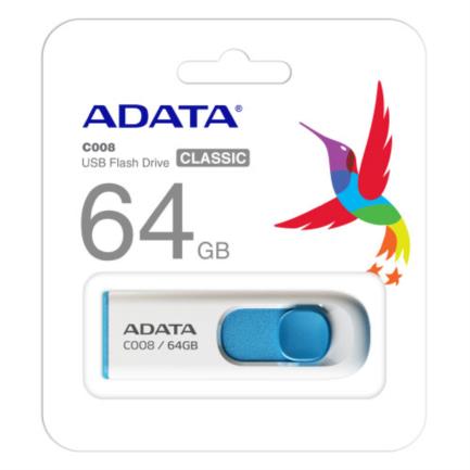 ADATA - Memoria USB Adata C008 64GB 2.0 Color Blanco-Azul