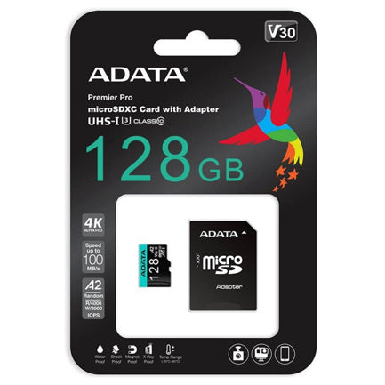 ADATA - Memoria MicroSD Adata Premier Pro 128GB SDXC UHS-I U3 V30 Clase 10 A2 Con Adaptador