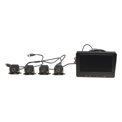 HIKVISION - Sistema de Monitoreo Local / 4 Cámaras 1080p para Exterior (IP68) y Pantalla LCD de 7" a Color / Memoria Micro SD de 64 GB (Expandible a 512 GB) / Soporta Cambio de Cámara al Dar Reversa al Vehiculo / Accesorios de Instalación