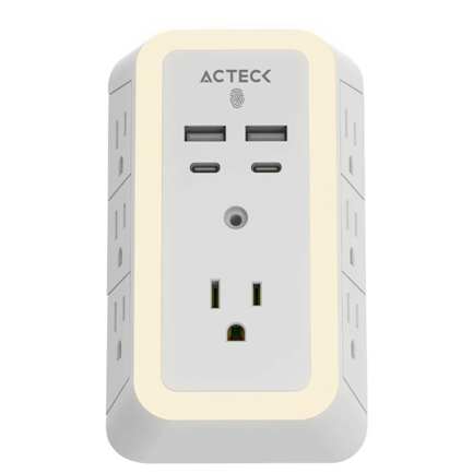 ACTECK - Cargador de Pared Ackteck Energon Lumina CP515 /Carga 20W/7 Conectores/Supresor de Picos y Ajuste de Iluminación