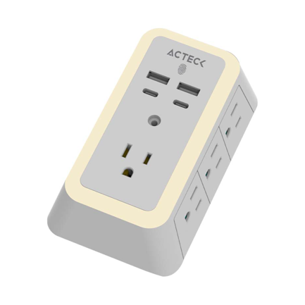 ACTECK - Cargador de Pared Ackteck Energon Lumina CP515 /Carga 20W/7 Conectores/Supresor de Picos y Ajuste de Iluminación