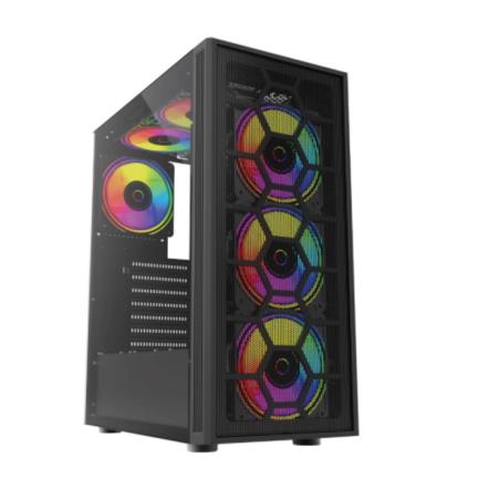 ACTECK - Gabinete Gamer Compact Media Torre Dragonfly Perform Crystal GM590CB / Panel Izq Cristal + Frente Cristal / Negro