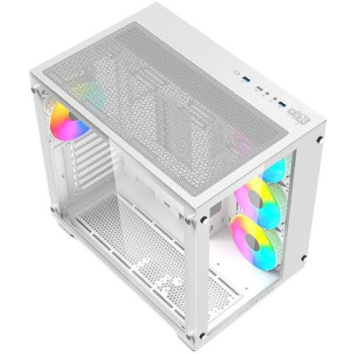 ACTECK - Gabinete Gamer Balam Rush Media Torre Tank Pro GM930 Max ATX Panel Izq Cristal Frente Cristal USB/4Fan RGB HUB Blanco