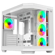 ACTECK - Gabinete Gamer Balam Rush Media Torre Tank Master 9600TB Max MB ATX Ultra Wides/USB-C/USB 3/Audio Fan ARGB Blanco