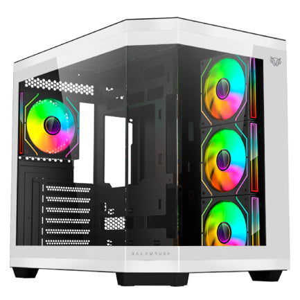 ACTECK - Gabinete Gamer Balam Rush Media Torre Tank Master 9600TB Max MB ATX Ultra Wides/USB-C/USB 3/Audio Fan ARGB Blanco- Negro
