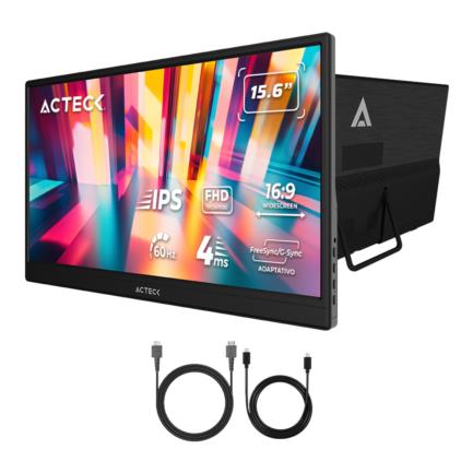ACTECK - Monitor Acteck 15.6" Portatil Plano IPS LP15Y FHD 60Hz MiniHDMI Base Ajustable Elite Negro