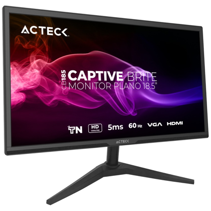 ACTECK - Monitor Acteck Plano 18.5" TN Captive Brite CB185 /HD/60Hz/5ms/Low-blue light/1xVGA+1xHDMI 1.4/VESA75mm/Essential Negro