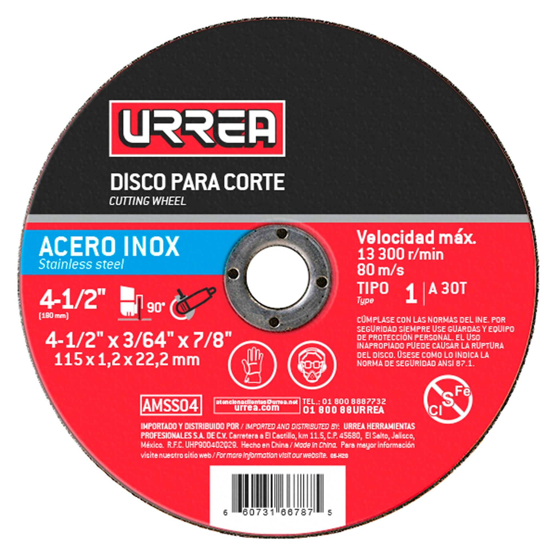 Disco abr t/1 inox 4-1/2x1/16 in