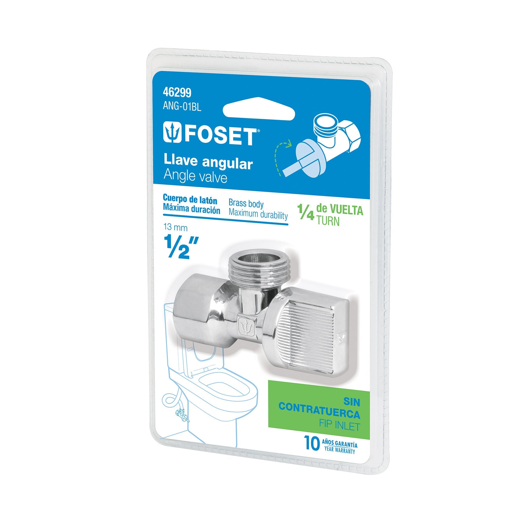 Llave angular de 1/2', 1/4 de vuelta, blister, FOSET