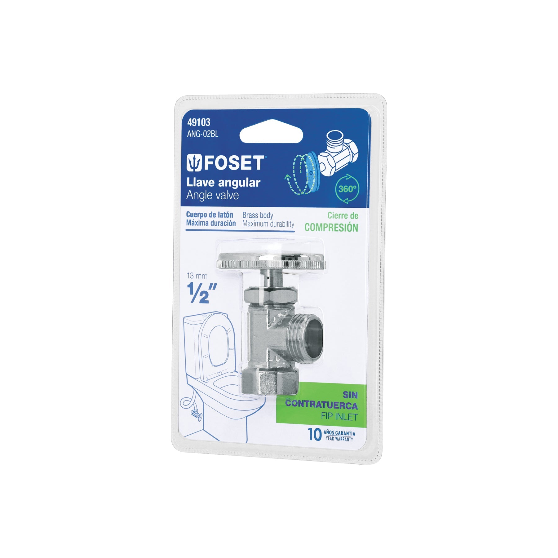 Llave angular de 1/2', de compresion, blister, FOSET