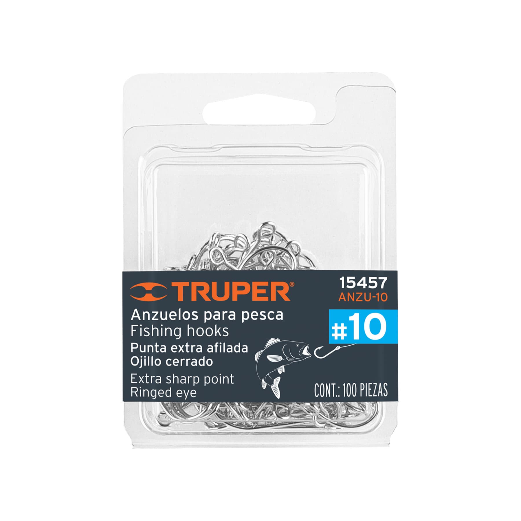 Blister con 100 anzuelos para pesca # 10, Truper