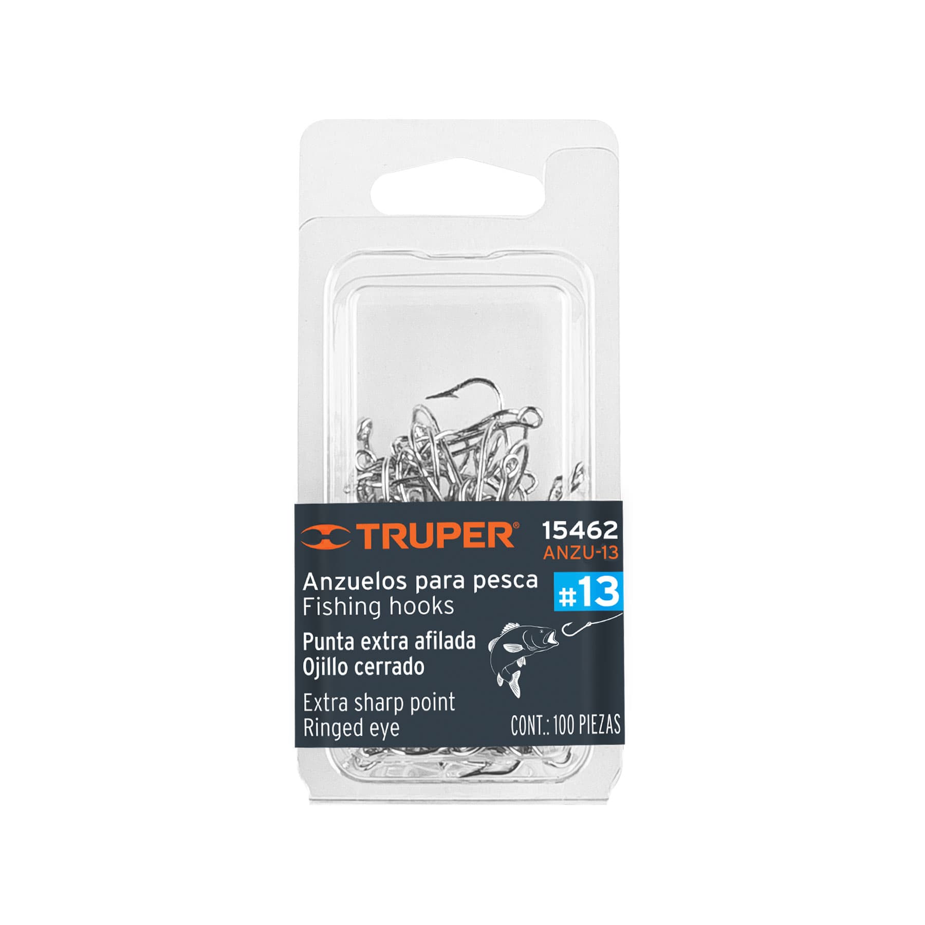 Blister con 100 anzuelos para pesca # 13, Truper