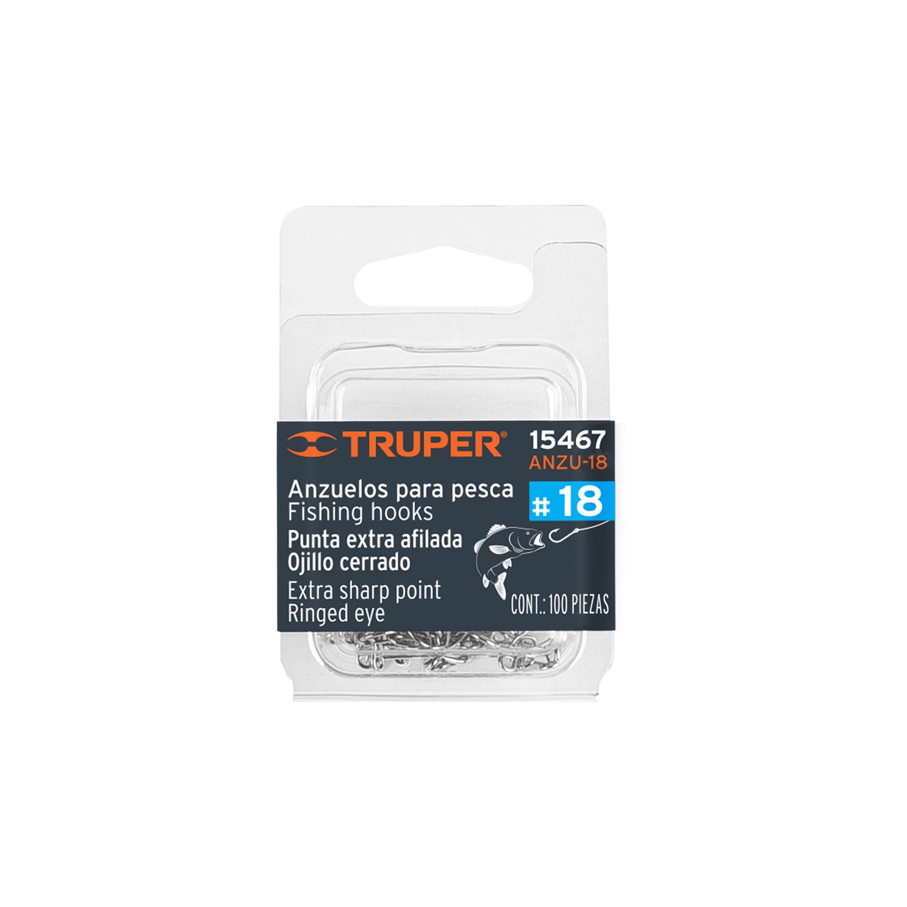 Blister con 100 anzuelos para pesca # 18, Truper
