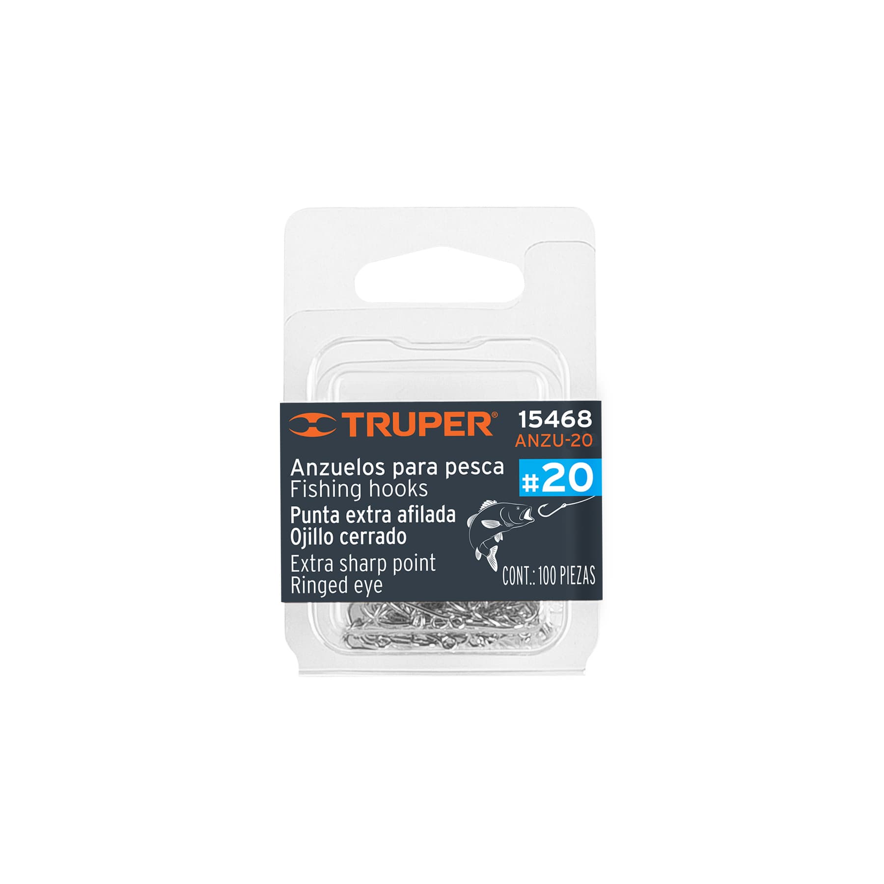 Blister con 100 anzuelos para pesca # 20, Truper