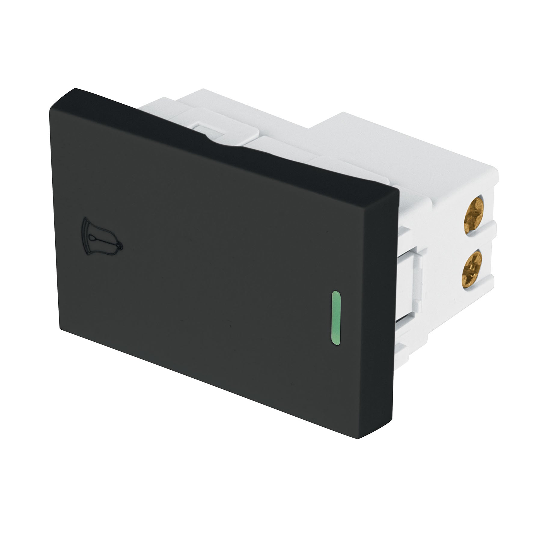 Interruptor para timbre negro de 1.5 modulos, linea Lisboa