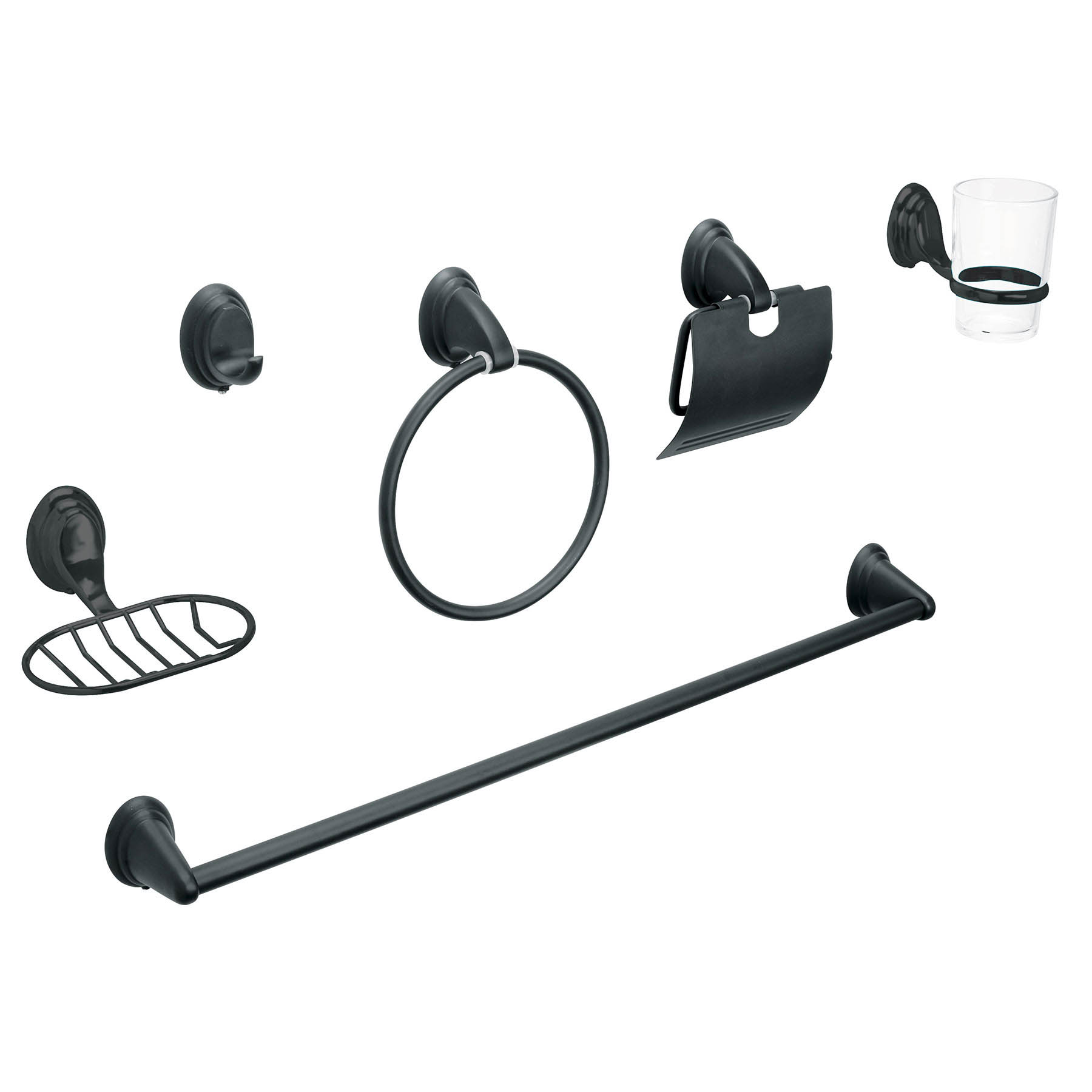 Juego de 6 acc. p/baño negro mate chapeton ovalado, Aqua