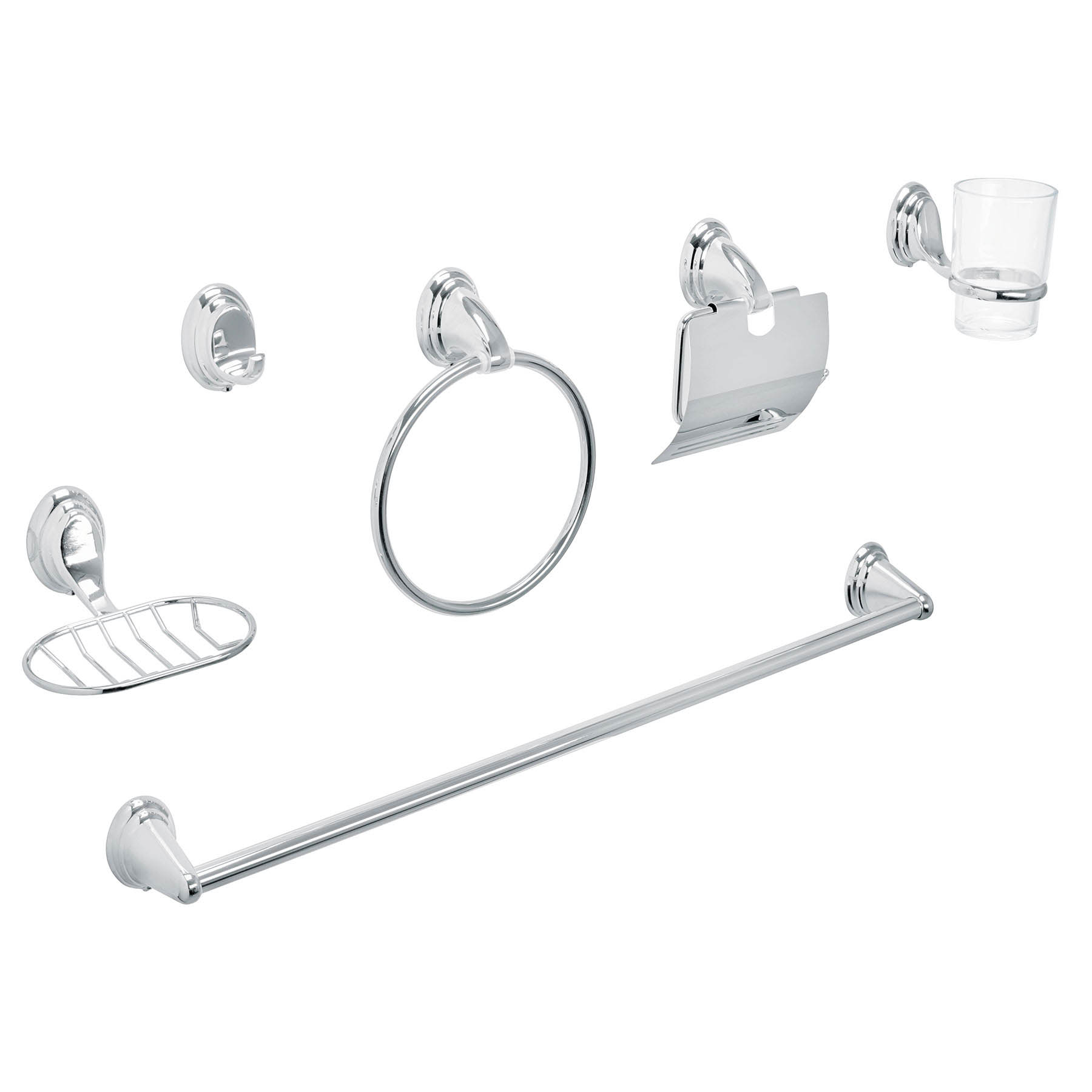 Juego de 6 accesorios p/baño cromo chapeton ovalado, Aqua