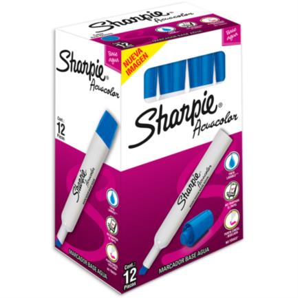 ACUACOLOR - Marcador Acuacolor Sharpie Base Agua Color Azul C/12 Pzas