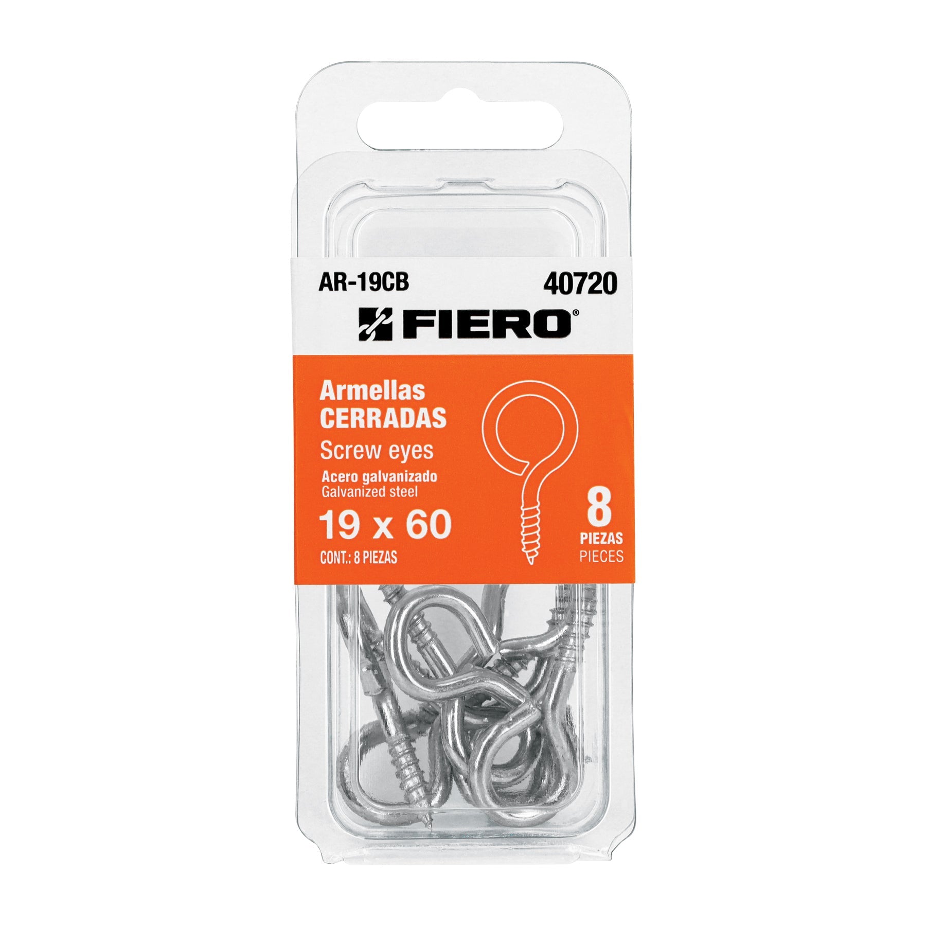 Blister con 8 armellas cerradas de 19 x 60, FIERO
