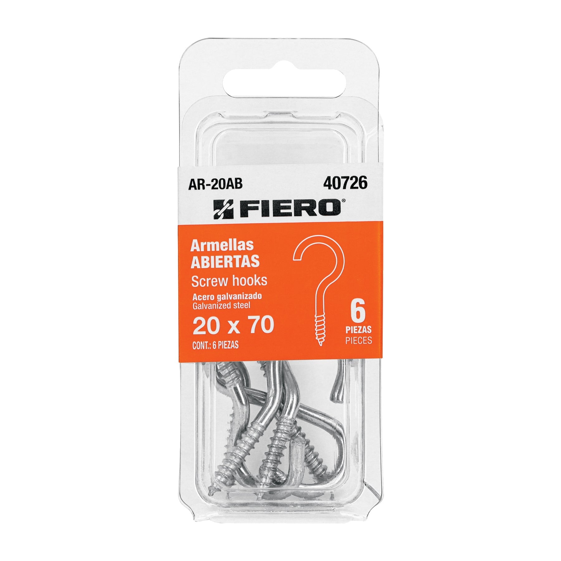 Blister con 6 armellas abiertas de 20 x 70, FIERO