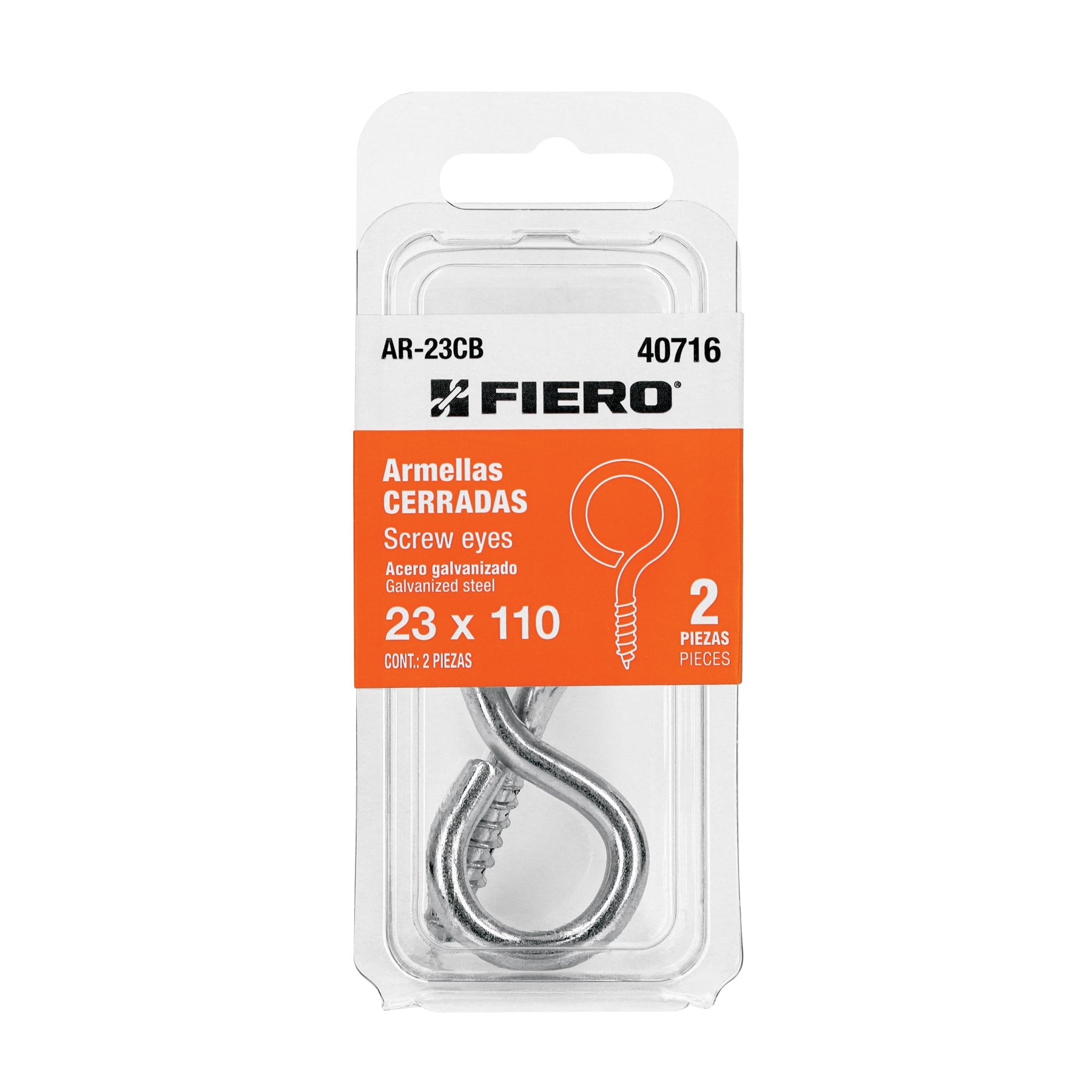 Blister con 2 armellas cerradas de 23 x 110, FIERO