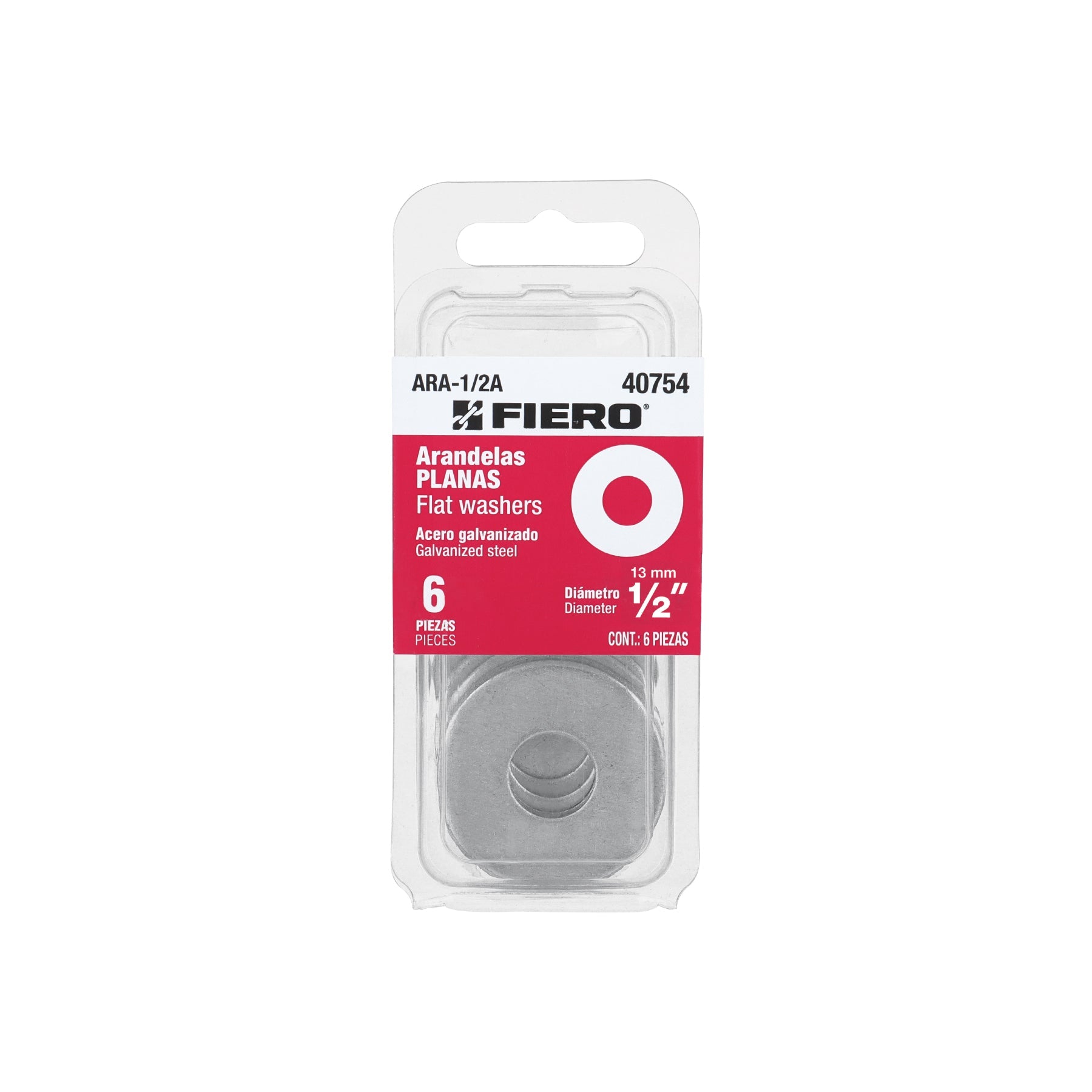Blister con 6 arandelas planas de 1/2', FIERO
