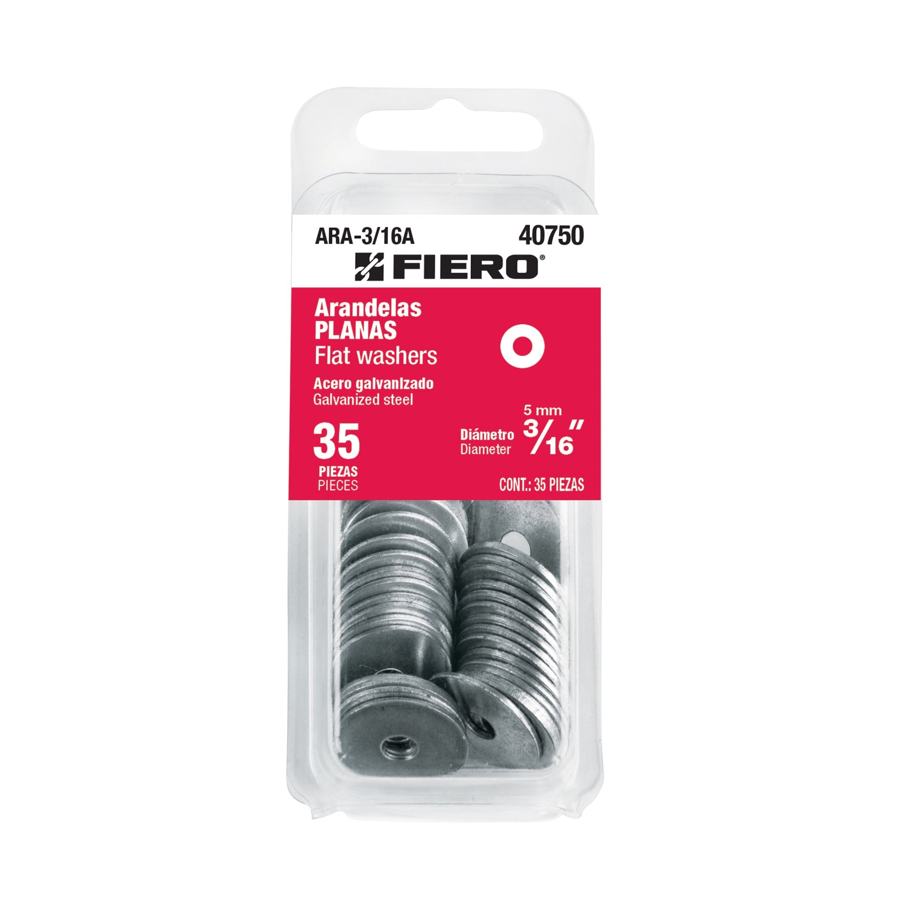 Blister con 35 arandelas planas de 3/16', FIERO