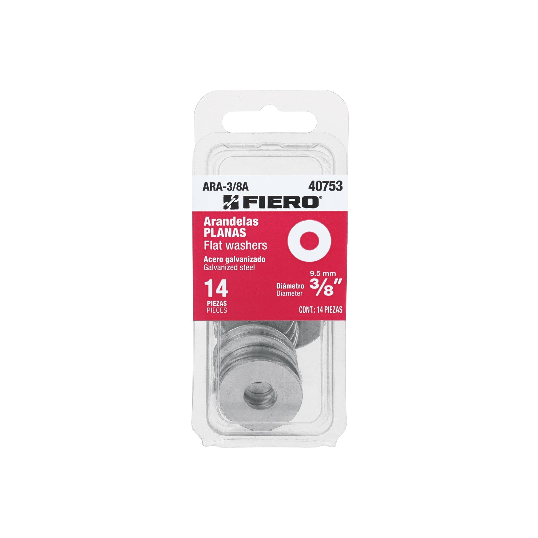 Blister con 14 arandelas planas de 3/8', FIERO