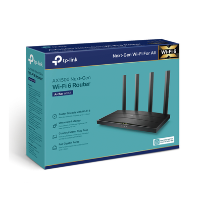 TP-LINK - Router WiFi 6 AX 1500Mbps / MU-MIMO 2X2 y OFDMA / 1 Puerto WAN 10/100/1000 Mbps / 3 Puertos LAN 10/100/1000 Mbps / 4 Antenas / Conexión Inalámbrica OneMesh