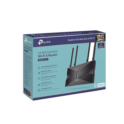 TP-LINK - Router WiFi 6 doble banda AX 1800 Mbps /  MU-MIMO y OFDMA / 1 Puerto WAN 10/100/1000 Mbps / 4 Puertos LAN 10/100/1000 Mbps / 4 Potentes Antenas / Compatible con EasyMESH
