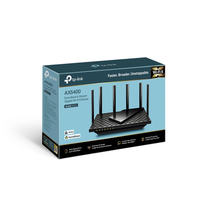 TP-LINK - Router WiFi 6 Doble Banda / AX5400 MU-MIMO 4X4 y OFDMA / 1 puerto WAN 10/100/1000 Mbps / 4 puertos LAN 10/100/1000 Mbps / 1 puerto USB 3.0 /  6 potentes antenas / Administración App (Tether) o Página web / Protección HomeShield