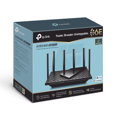 TP-LINK - Router Triple Banda WiFi 6E / AX5400 MU-MIMO / 1 Puerto WAN 1 10/100/1000 Mbps / 4 Puertos LAN 10/100/1000 Mbps / 1 puerto USB 3.0 / 6 antenas de alta ganancia / OneMesh ™