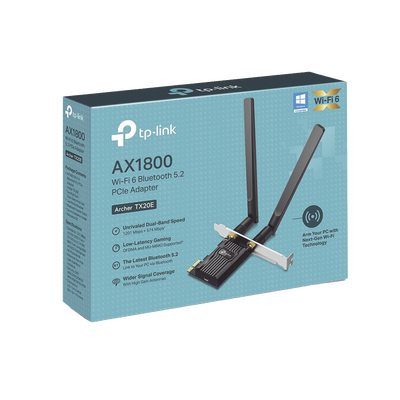 TP-LINK - Adaptador  PCIe inalámbrico doble banda AX1800 Mbps / Seguridad Inalámbrica WPA3 /Antena de alta ganancia / Tecnología MU-MUMO 2X2 / Soporte de perfil bajo y Altura completa / Bluetooth 5.2
