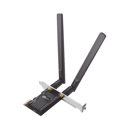 TP-LINK - Adaptador  PCIe inalámbrico doble banda AX1800 Mbps / Seguridad Inalámbrica WPA3 /Antena de alta ganancia / Tecnología MU-MUMO 2X2 / Soporte de perfil bajo y Altura completa / Bluetooth 5.2