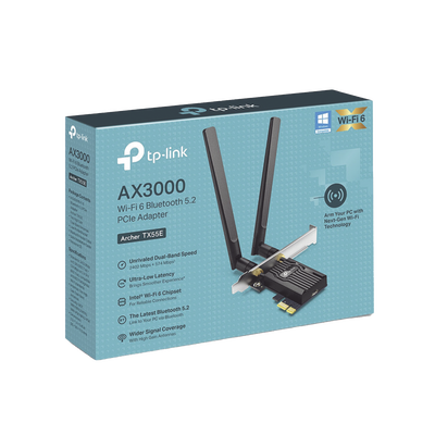 TP-LINK - Adaptador PCIe inalámbrico doble banda AX3000 Mbps / Seguridad Inalámbrica WPA3 /Antena de alta ganancia / Tecnología MU-MUMO 2X2 / Soporte de perfil bajo y Altura completa / Bluetooth 5.2