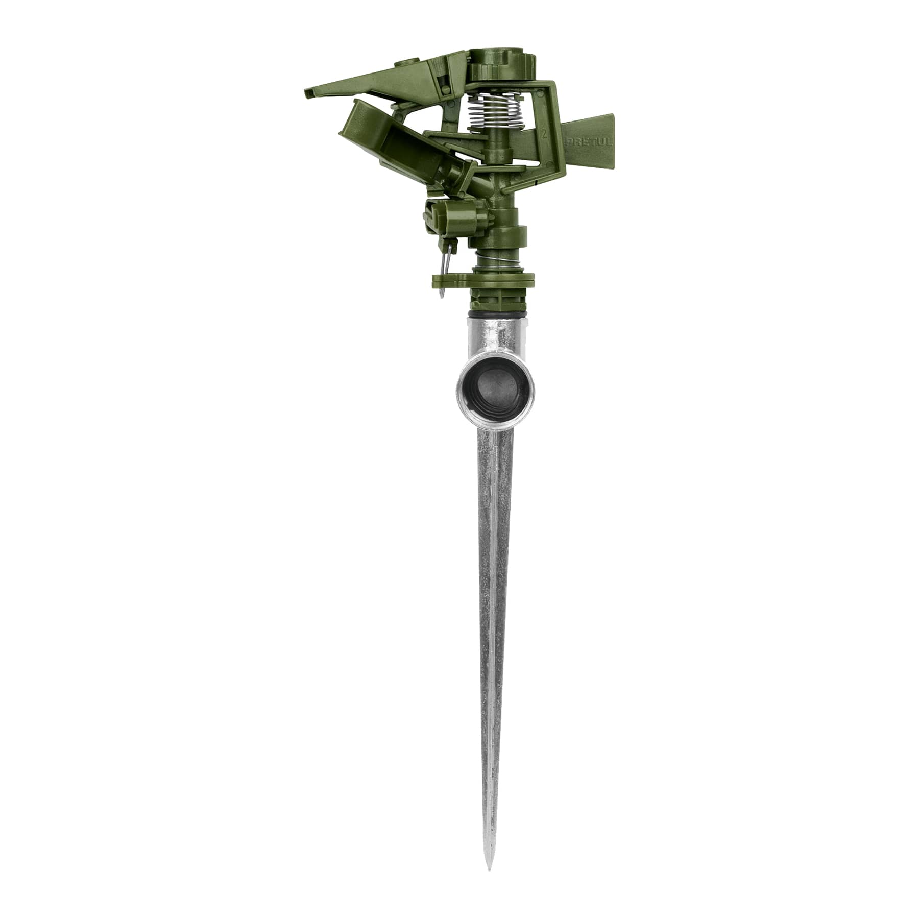 Aspersor plastico 11' una via estaca metalica, verde, Pretul