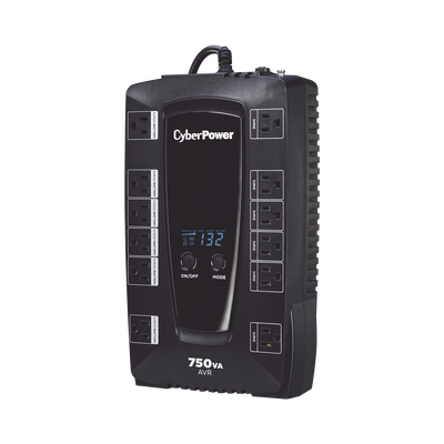 CYBERPOWER - UPS de 750 VA/450 W, Topología Línea Interactiva, Entrada 120 Vca NEMA 5-15P, Tipo Gabinete Compacto, Con 12 Tomas NEMA 5-15R